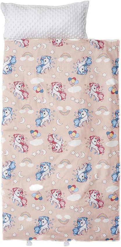 Bunnikins & Clover Toddler Nap Mat with Removable Pillow, Nap Mats for Preschool, Easy Clean Toddler Nap Pad for Kindergarten, Kids Sleeping Bag for Travel Camping