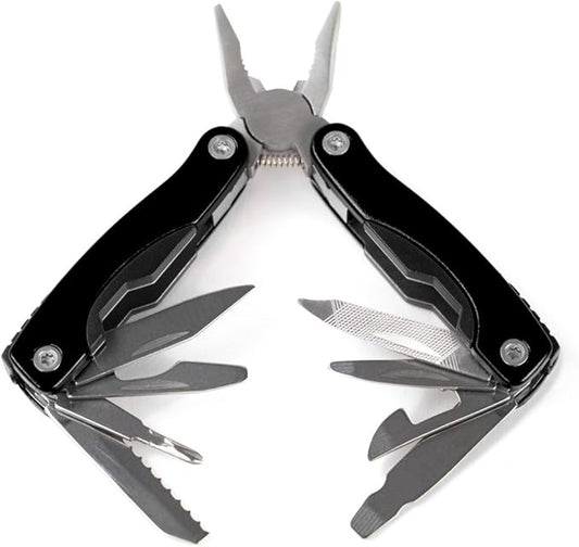 11-in-1 Multitool - 3" Stainless Steel Folding Utility Pocket Tool with Carrying Pouch by Knack (Black)