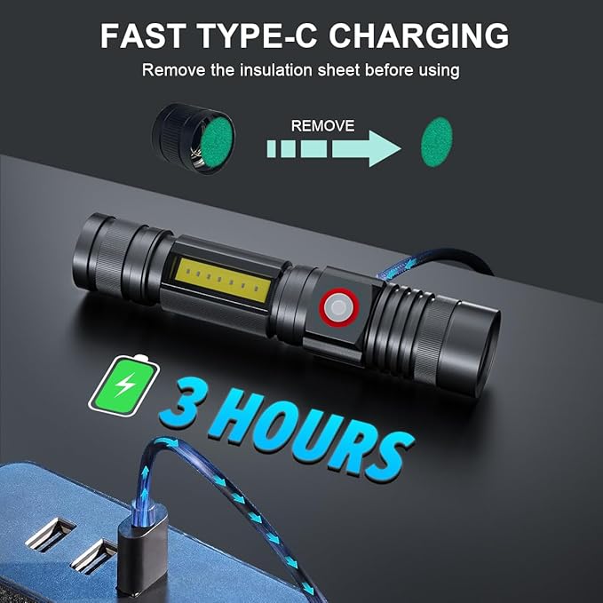 iToncs USB Rechargeable Flashlight, 2000 Lumens Super Bright Magnetic Flashlight with COB Work Light, Waterproof, 4 Modes, Pocket Tactical Flashlights 2 Packs Tactical Flashlights with Holsters