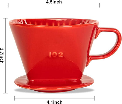 Pour Over Ceramic - Coffee Dripper Ceramic Coffee Maker with 3 Holes Flat Bottom, Porcelain Slow Filter Cone for Travel, Camping, Office, Home, Coffee Maker Brew