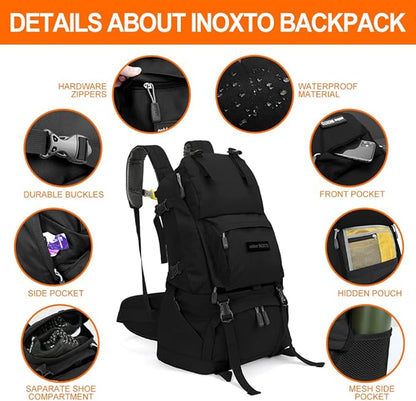 INOXTO 40L Hiking Backpack Camping Backpack with Waterproof Rain Cover for Men Women, Outdoor Sport Travel Daypack with Adjustable Chest and Hip Strap (Black)