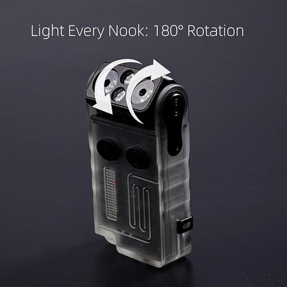 APLOS V20 Small Powerful EDC Flashlight with Multi-Color COB Light, 1000LM USB C Rechargeable IP67 Mini Keychain Flash Light with 180° Head Rotary, Two-Way Clip, Magnet, Camping Light Shade (White)