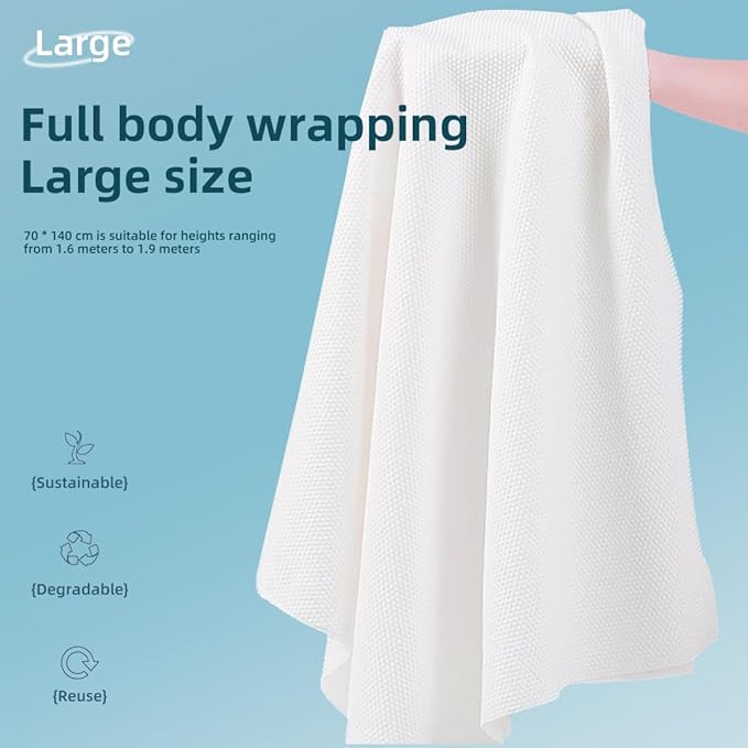 Disposable Compressed Towel,5 Pcs Large Pure Cotton Bath Towels 55 x 27.5 inch,Portable Light and Reusable for Hiking, Camping, Beach, Swimming and Traveling