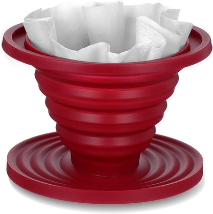 Collapsible Pour Over Coffee Dripper, Reusable Silicone Filter Holder, Travel Portable Pour Over Coffee Maker for Camping Picnic Party Traveling Office(Red)