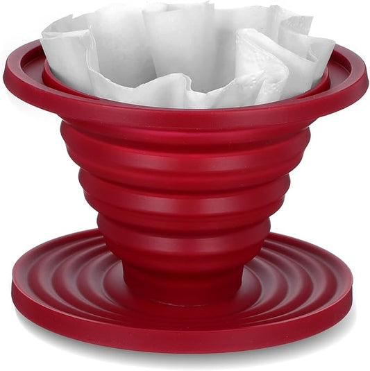 Collapsible Pour Over Coffee Dripper, Reusable Silicone Filter Holder, Travel Portable Pour Over Coffee Maker for Camping Picnic Party Traveling Office(Red)