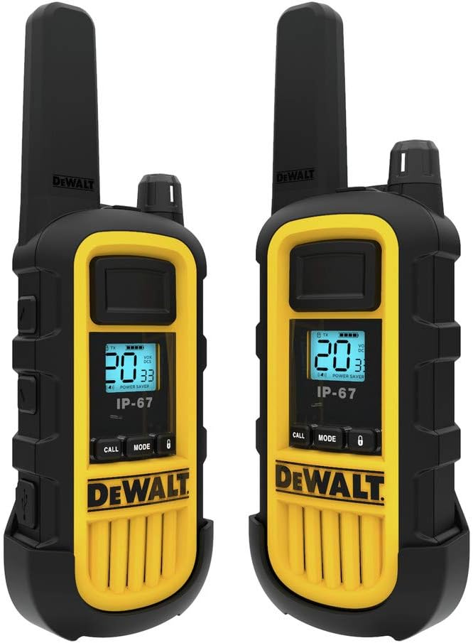 DEWALT DXFRS800 2 Watt Heavy Duty Walkie Talkies - Waterproof, Shock Resistant, Long Range & Rechargeable Two-Way Radio with VOX (2 Pack)