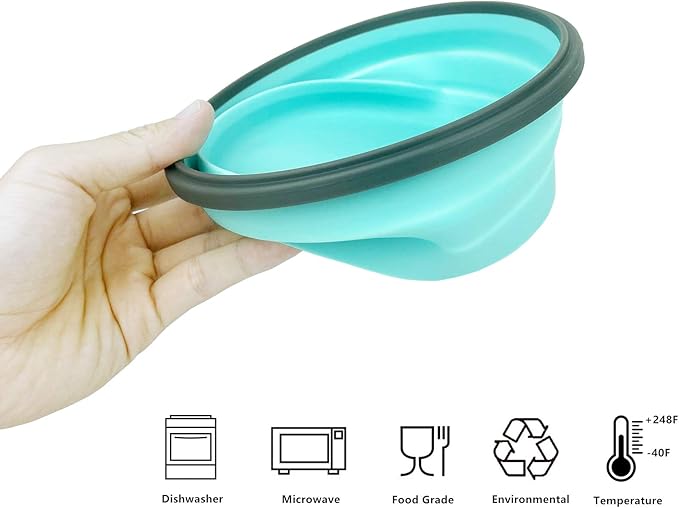 1200ml Collapsible Camping Bowl Silicone Food Storage Container with Lid and Foldable Stainless Steel Fork Spoon, for Picnic, Travel, Camping, RV, Fridge and Microwave Bowls
