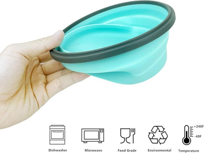 1200ml Collapsible Camping Bowl Silicone Food Storage Container with Lid and Foldable Stainless Steel Fork Spoon, for Picnic, Travel, Camping, RV, Fridge and Microwave Bowls