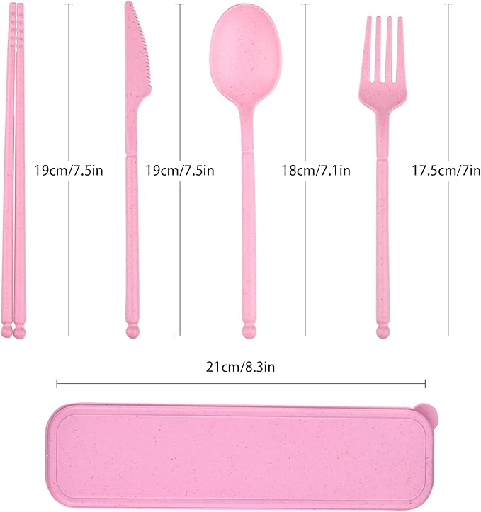 Camping Utensil Set, Reusable Utensils Set with Case, Plastic Cutlery Set Forks Spoon Tableware Chopsticks, Portable Cutlery Set for Travel Picnic Camping or Daily Use