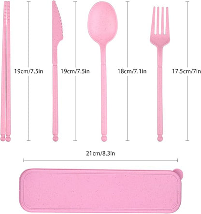 Camping Utensil Set, Reusable Utensils Set with Case, Plastic Cutlery Set Forks Spoon Tableware Chopsticks, Portable Cutlery Set for Travel Picnic Camping or Daily Use
