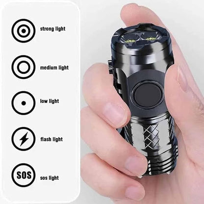 German Three-Eyed Monster Mini Flash Super Power Flashlight, Thumb Flashlight Mini Flashlights, Multi-Functional Mini Pen Clip Flashlight Light Steel High Lumen Rechargeable Waterproof (2Pcs-a)