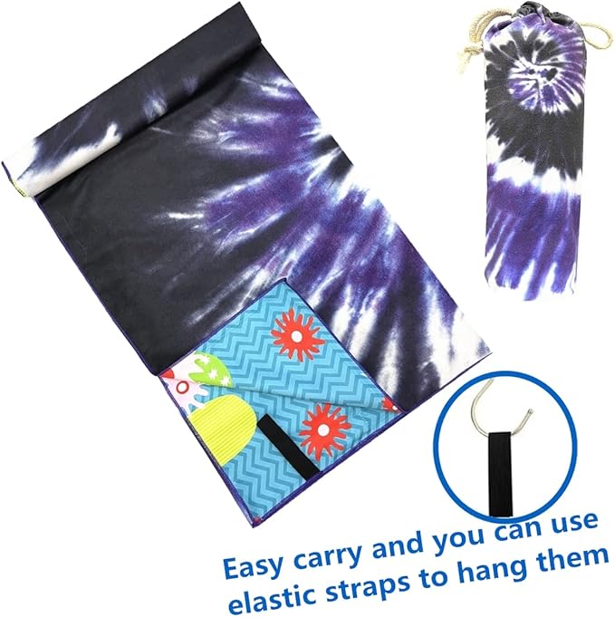 Microfiber Sand Free Beach Towel with Zipper Pocket ,Quick Fast Dry Oversized Lightweight Big Large Towels for Travel Pool Swimming Bath Camping Adult Women Men Tie Dye Beah Towel (tie dye purple)