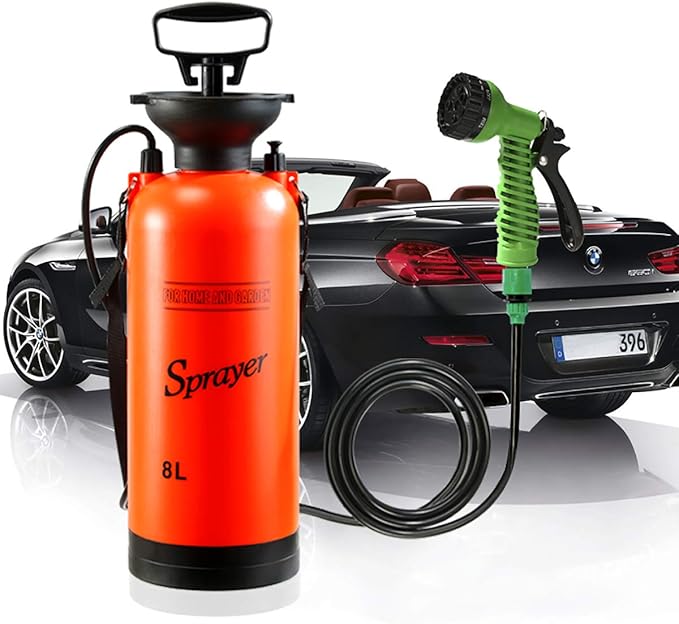 CLICIC 2 Gallon Pressure Sprayer with 7 Spray Modes, Camping Shower with Removable Hose and Shower Head for Camping Outdoor Traveling Hiking and Pet Bath, 8L