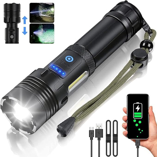 Rechargeable LED Flashlight High Lumens, 120000 Lumen XHP70.2 Super Bright Handheld Tactical Flashlight, Zoomable, IPX6 Waterproof, 7 Modes for Camping Emergency