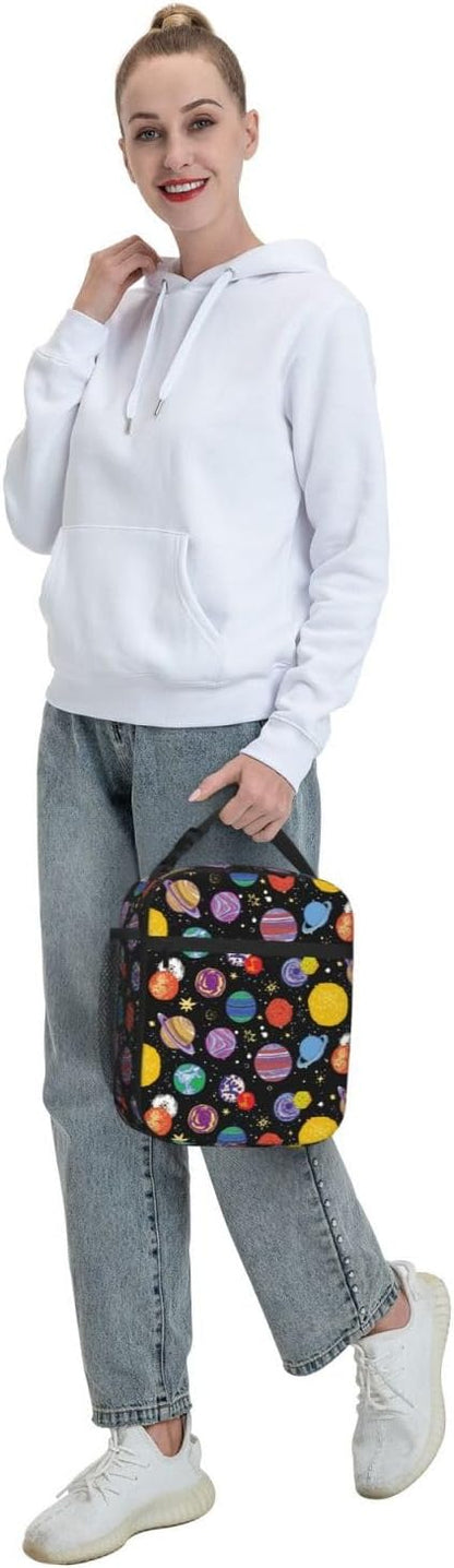 Cartoon Space Planet Insulated Lunch Bag Reusable Cooler Lunch Box Portable Leakproof Thermal Container Tote Bags for Girls Boys School Travel