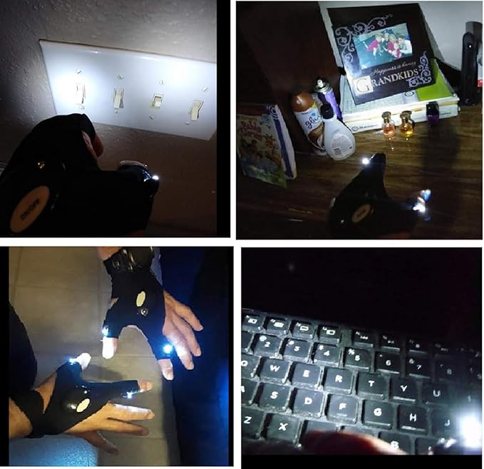 Flashlight Gloves, Fingerless LED Flashlight Gloves, Birthday Gifts for man, Hands Free Flashlights for Working in Darkness Places Fishing, Repair, Camping, Hiking, Running