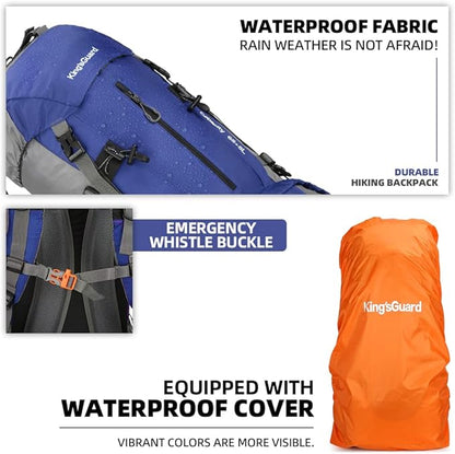 70L Camping Hiking Backpack with Rain Cover Waterproof Backpacking Backpack for Hiking Treeking Climbing Outdoor (DeepBlue)