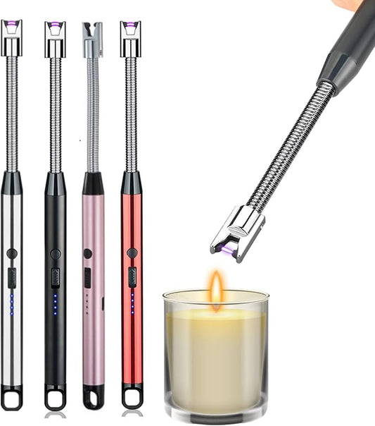4 Pack Candle Lighter,Arc Lighter with USB Charging,Flameless Windproof,LED Battery Display,Safety Switch,Rotate 360 Degrees,for Aromatherapy,Candles,BBQ,Camping.(Red&Black&Pink&Silver)