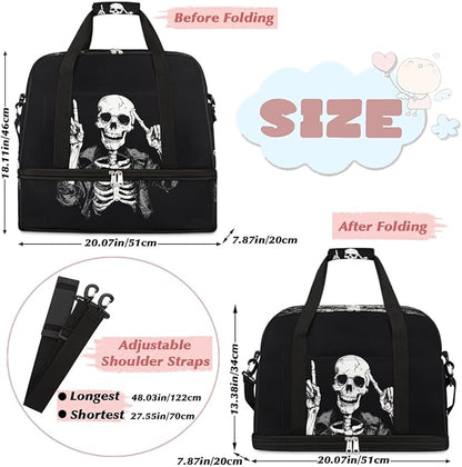 Sports Gym Bag, Human Skeleton Skull Halloween Travel Duffel Bag with Shoes Compartment Waterproof Overnight Bag Workout Weekender Bag Boys Girls Yoga Dance Bag Gym Tote Bag for Women Men
