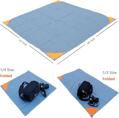 Orga'Neat Pocket Picnic Blanket, Sandproof Lightweight Pocket Camping Tarp, 55″x60″ Foldable & Fits into Small Bag, Water Resistant Washable Quick Dry Compact Beach Mat for Outdoor Recreation