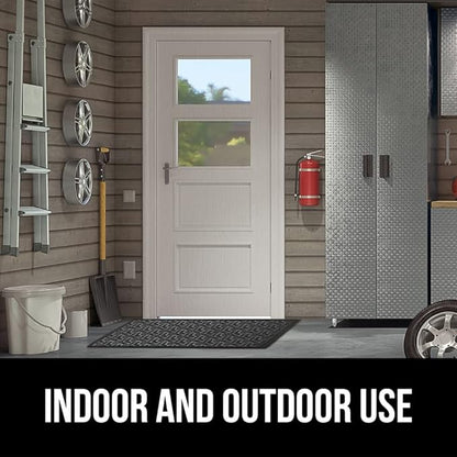 GORILLA GRIP 100% Waterproof All-Season WeatherMax Doormat, 23x35, Durable Natural Rubber, Stain and Fade Resistant, Low Profile, Indoor Outdoor Door Mats, Easy Clean Patio Entry Mat, Slate Geometric
