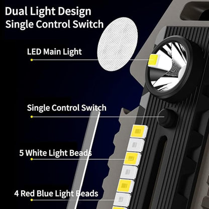 Cob Mini Flashlight Keychain Light, 500 Lumens Bright Rechargeable, Small Multi-Function Work Light, 5 Modes Pocket Light Battery Display Bottle Opener Whistle for Camping