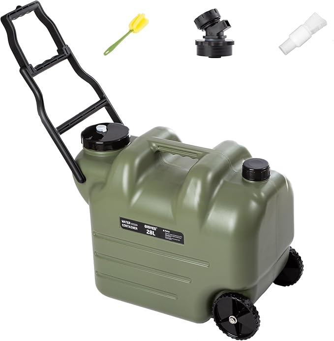 7.4 Gallon Water Jug With Wheels & Folding Handle, Portable Water Container, Rolling Wheel Water Storage Tank For Hiking Camping