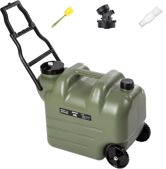 7.4 Gallon Water Jug With Wheels & Folding Handle, Portable Water Container, Rolling Wheel Water Storage Tank For Hiking Camping
