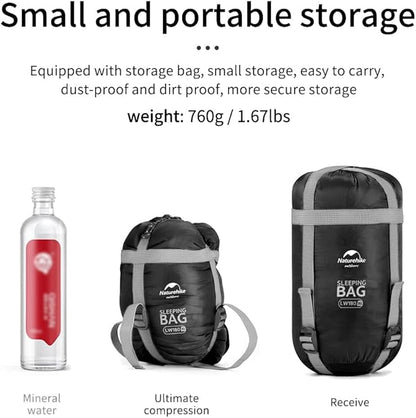 Naturehike Ultralight Sleeping Bag - Envelope Lightweight Portable, Waterproof, Comfort with Compression Sack - Great for 3 Season Traveling, Camping, Hiking