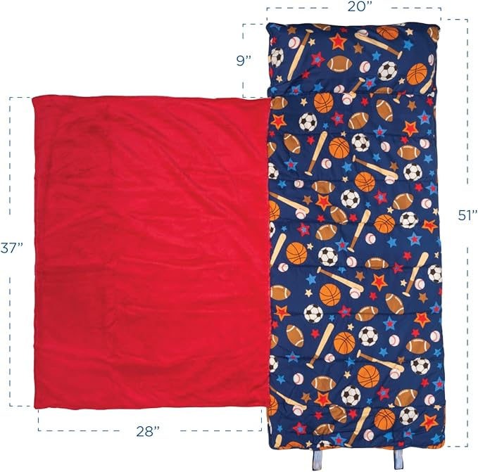 Stephen Joseph, Toddler All Over Print Nap Mat with Soft Blanket and Removable Pillow for Boys & Girls, Kids Sleeping Bag for Elementary, Daycare, Preschool with Carry Handle