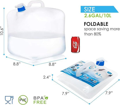Collapsible Water Container Jug, 4×2.6 Gallon No BPA Water Storage Carrier with Spigot, for Camping Hiking Backpack RV Outdoors and Emergency, Foldable Portable Survival Kits for Hurricanes