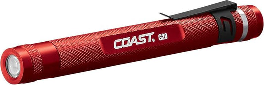 COAST® G20 Inspection Beam LED Penlight with Adjustable Pocket Clip and Consistent Edge-To-Edge Brightness, Red, 54 lumens