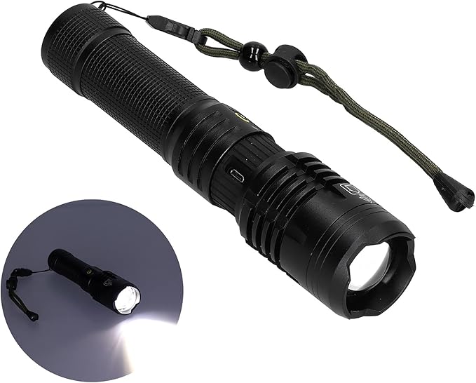 Garosa Flashlight Powerful Torch 5000LM Long Shot Telescopic Zoom Waterproof Emergency Flashlight for Outdoor Tourism Hiking Camping,Flashlight