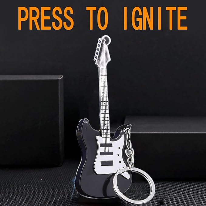 Fancy Fun Guitar Lighter Refillable Metal Vintage Keychain Lighter Unique Novelty Cool lighters for Men Fireplace Candle Camping BBQ (Without Butane Gas) (#5)