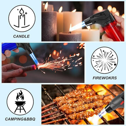 3 Pack Torch Lighters Butane Refillable Lighter double Jet Flame Windproof Torch Lighter Multi Utility Mini Gas Lighter Blow Torch Lighters for Candle Fireplace Camping Grill BBQ (Gas not Included)