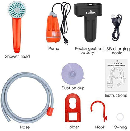 Portable Camping Shower,w/3.7V Pump Rechargeable Battery, Handheld Outdoor Shower Head for Camping,Hiking,Traveling Use Portable Shower
