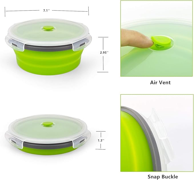 1200ml Collapsible Camping Bowl Silicone Food Storage Container with Lid and Foldable Stainless Steel Fork Spoon, for Picnic, Travel, Camping, RV, Fridge and Microwave Bowls