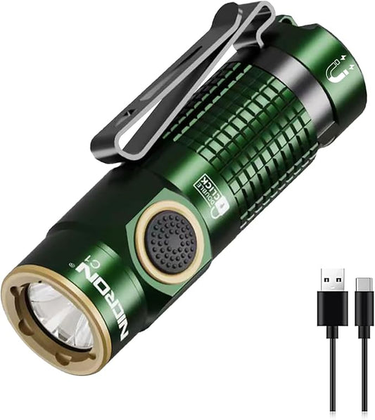 NICRON 1200 Lumens EDC Flashlight with Magnet, Type-C Rechargeable Pocket Light Compact High Lumens Handheld Light, C1 Mini Flashlight 7 Modes for Outdoor Camping, Hiking (Green)
