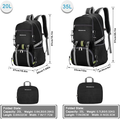 WEREWOLVES 20/35L Lightweight Hiking Backpack, Ultralight Water Resistant Packable Daypack for Women Men