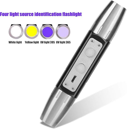 Jade Appraisal Flashlight, DX4 USB Rechargeable Jade Appraisal Light Detector Lamp 4 Lights Expert Jade UV Torch for Jewelry Appraisal , Currency Checking