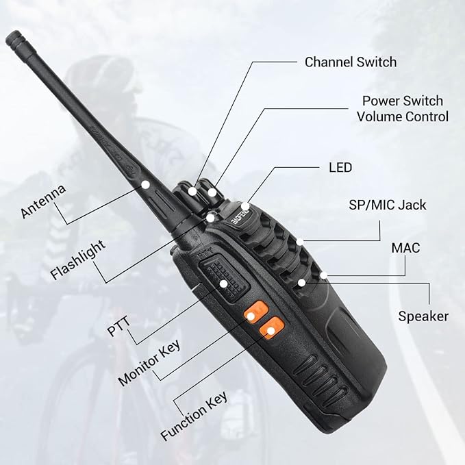 BAOFENG Walkie Talkies Long Range for Adults 2 Way radios with Programming Cable and Earpieces Walky Talky Rechargeable Handheld Two Radios Flashlight Li-ion Battery USB Charger（4 Pack）, (BF-888S)