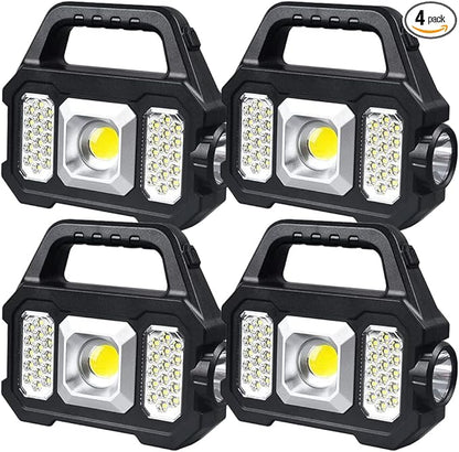 Rechargeable Handheld Light Multifunctional Handheld Flashlight Portable Floodlight Work Light Waterproof LED Searchlight Spotlight with 3 Light Sources 6 Modes for Camping Hiking Emergency 4PACK