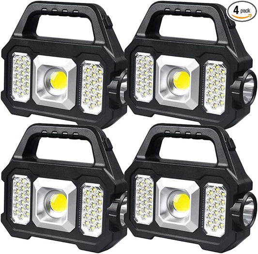 Rechargeable Handheld Light Multifunctional Handheld Flashlight Portable Floodlight Work Light Waterproof LED Searchlight Spotlight with 3 Light Sources 6 Modes for Camping Hiking Emergency 4PACK