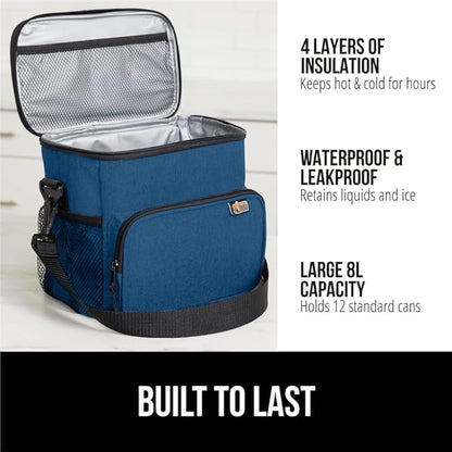 GORILLA GRIP Reusable Insulated Lunch Box Bag, Large Capacity, Leakproof Soft Cooler Bags, Mesh Pockets and Adjustable Strap, Food Tote for Work Camping School, Keep Drinks Cold, 8L, 10x9, Navy Blue