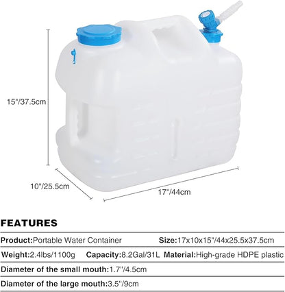 REDCAMP 8.2 Gallon Water Container with Spigot, Portable Emergency Water Storage Tank, BPA Free Water Jug for Camping Outdoor Hiking (31L,White)
