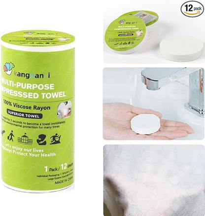 12 pack Compressed Towel Tablet, Portable Face Towel Washcloth Reusable, 11.8 x 9.85 inch Wet and Dry Disposable Towel for Baby or Dog,Camping Wipes for Travel Hiking Home Beauty