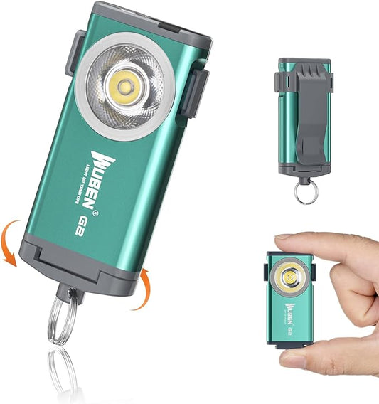 WUBEN G2 Mini Flashlight Keychain, 500 Lumens Rechargeable Pocket Flashlight, 5 Modes Small Led Flashlight, EDC Keychain Brightest Flashlight Magnetic Hat Clip for Travel,Walking,Hiking(GREEN)