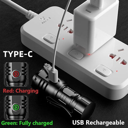 ALONEFIRE H64 Mini LED Flashlight Type C USB Rechargeable Bright 4 LED Light Source Small Torch 8 Modes Waterproof Long Battery Life with Tail Magnet, Clip, Battery for Outdoor, EDC Carry, Hiking