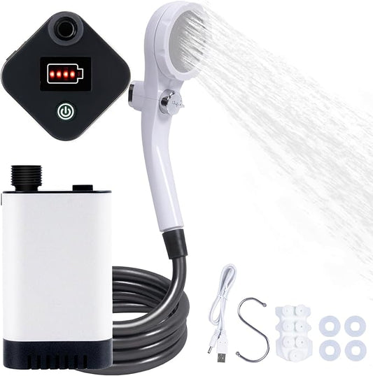 Upgrade Portable Camping Shower, Portable Shower for Camping, Outdoor Camp Shower Pump with 5200mAh Battery, 90 Mins Shower Time, Electric Shower Pump for Outdoor Bathing Pet Cleaning Garden Watering
