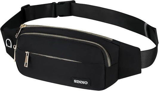 SINNO Large Crossbody Fanny Pack for Women Men Belt Bag With 4-Zipper Pockets for Travel Running Hiking Workout Dog Walking Outdoors Sport Fishing Waist Pack Bag Carrying All Phones